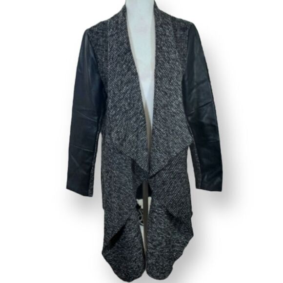 BERSHKA FAUX LEATHER SLEEVE CARDIGAN SZ.M EUC - Picture 1 of 8